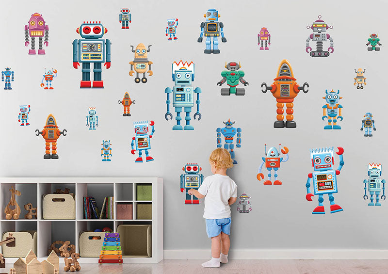 PLIGREAT Robot Wall Stickers - 23-Piece Peel & Stick Decals For Boys Room Decor
