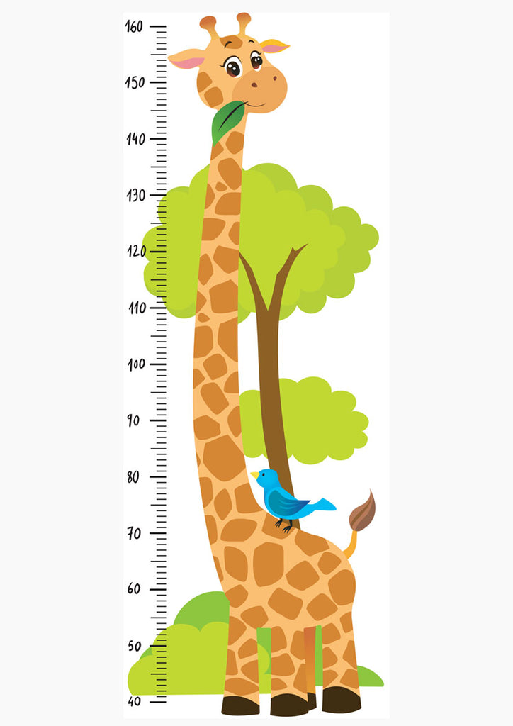 Giraffe with Blue Bird Height Chart Kids Posters Australia